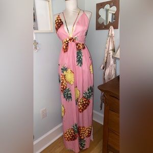 Pink Strappy Tropical Dress 🍍